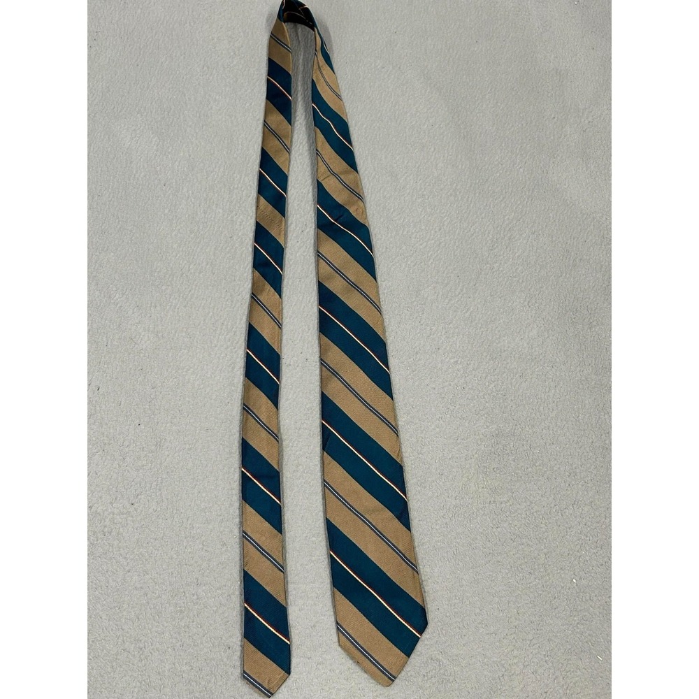 Robert Talbott Tie Mens H. Davis & Sons 100% Silk Hand Sewn Teal Tan Stripped